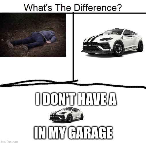 What's The Difference | I DON'T HAVE A; IN MY GARAGE | image tagged in what's the difference | made w/ Imgflip meme maker