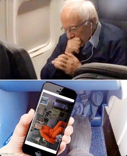 Bernie Sanders Looking At His Phone. Blank Meme Template