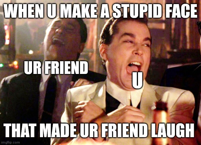 Lol | WHEN U MAKE A STUPID FACE; UR FRIEND; U; THAT MADE UR FRIEND LAUGH | image tagged in memes,good fellas hilarious,funny | made w/ Imgflip meme maker