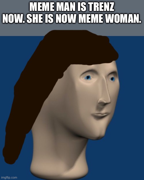 Trenz woman | MEME MAN IS TRENZ NOW. SHE IS NOW MEME WOMAN. | image tagged in meme woman,trenz,transgender,trans | made w/ Imgflip meme maker