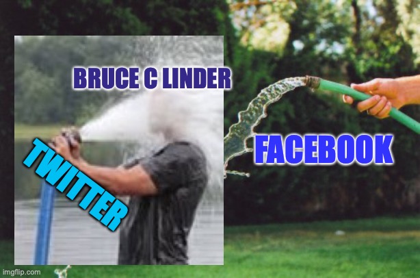 Twitter Vs Facebook | BRUCE C LINDER; FACEBOOK; TWITTER | image tagged in twitter,facebook,information overload | made w/ Imgflip meme maker