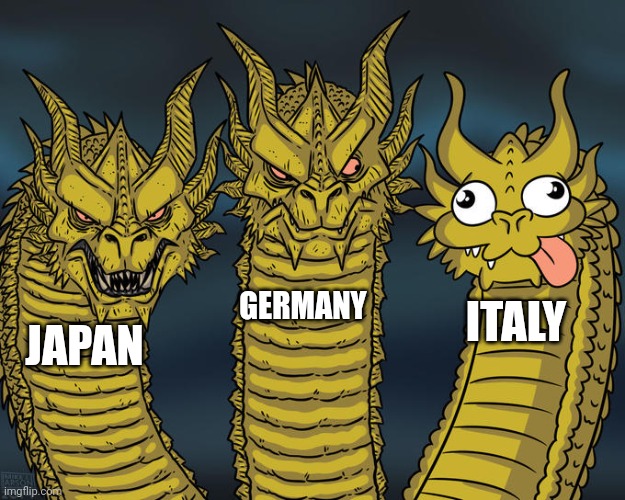 ww2 in a nutshell. | GERMANY; ITALY; JAPAN | image tagged in three-headed dragon | made w/ Imgflip meme maker