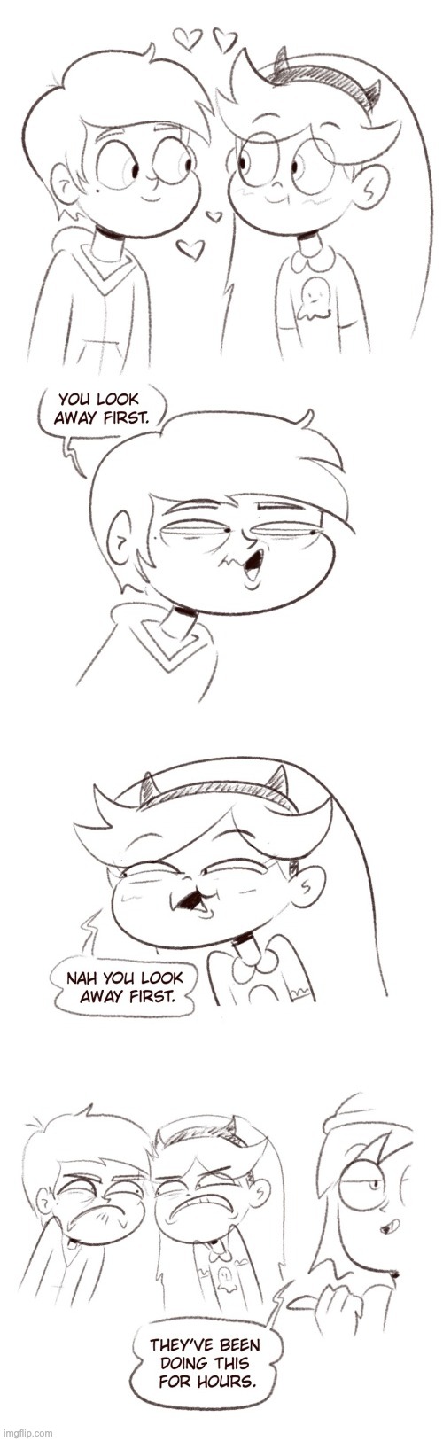 MorningMark - Accidental Staring Contest | image tagged in morningmark,svtfoe,comics/cartoons,star vs the forces of evil,comics,memes | made w/ Imgflip meme maker