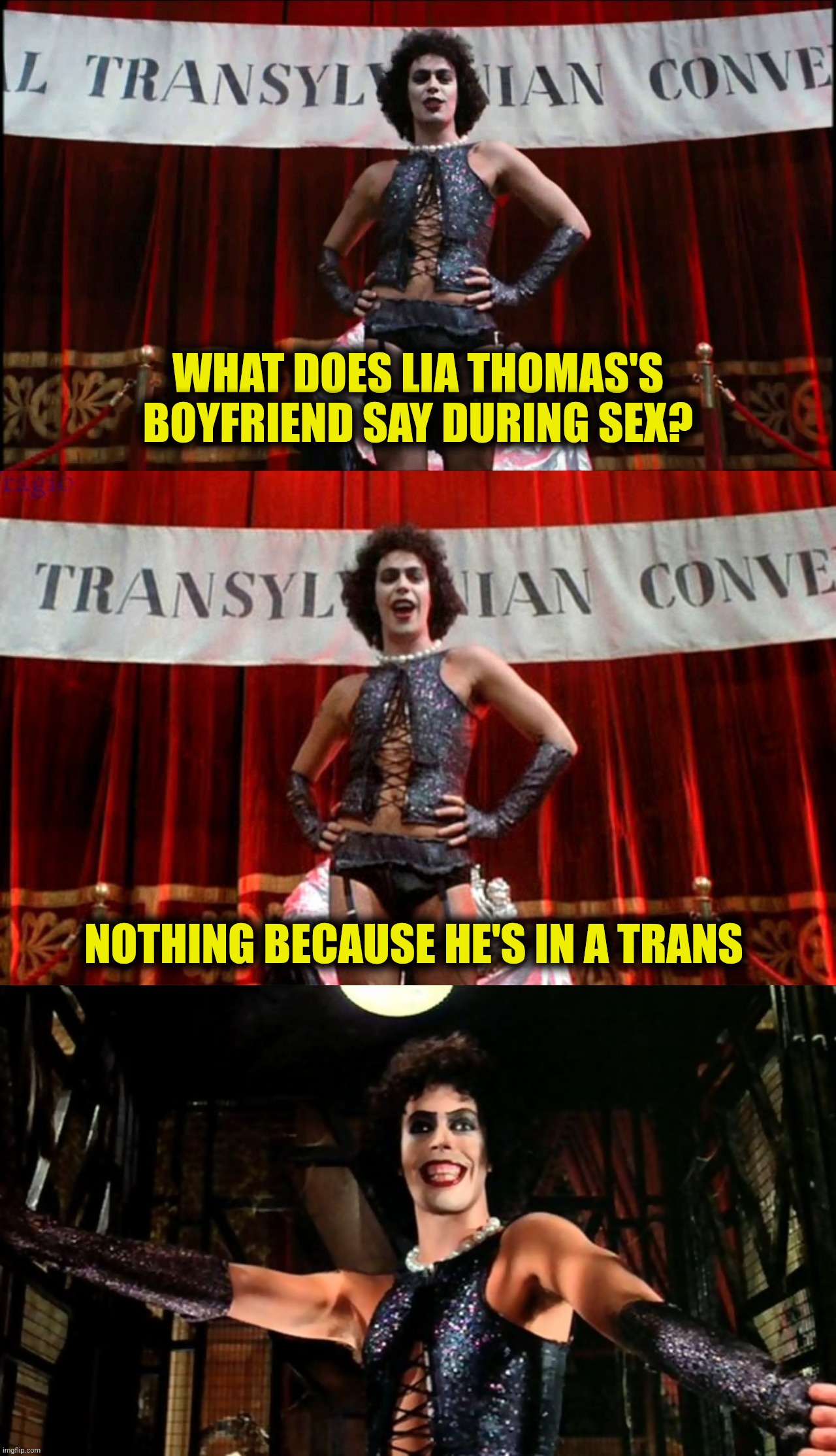 WHAT DOES LIA THOMAS'S BOYFRIEND SAY DURING SEX? NOTHING BECAUSE HE'S IN A TRANS | made w/ Imgflip meme maker