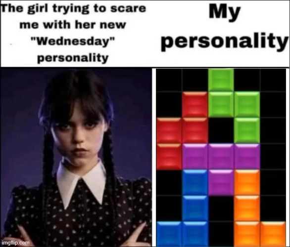 The girl trying to scare me with her new Wednesday personality | image tagged in the girl trying to scare me with her new wednesday personality | made w/ Imgflip meme maker