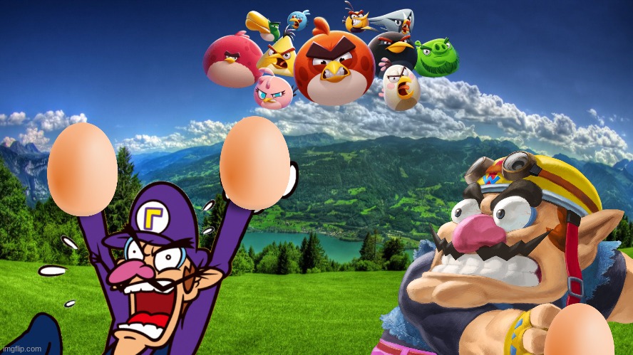 Wario and Waluigi dies by Angry Birds (FT Leonard the Pig) after they stole their eggs.mp3 | image tagged in wario dies,wario,waluigi,angry birds | made w/ Imgflip meme maker