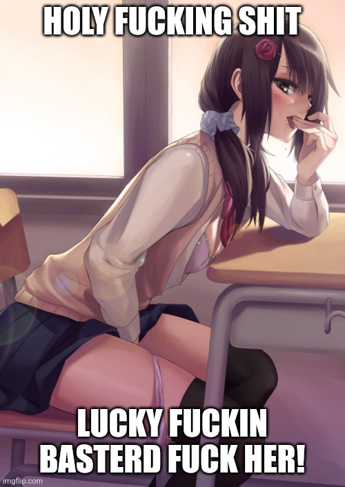 Hentai anime girl | HOLY FUCKING SHIT; LUCKY FUCKIN BASTERD FUCK HER! | image tagged in hentai anime girl | made w/ Imgflip meme maker