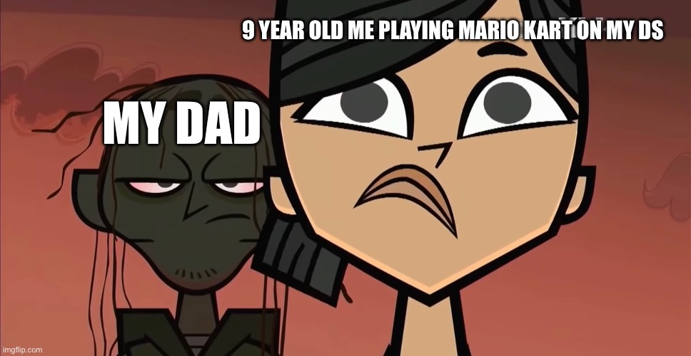 One of the worst parts of being a kid | 9 YEAR OLD ME PLAYING MARIO KART ON MY DS; MY DAD | made w/ Imgflip meme maker