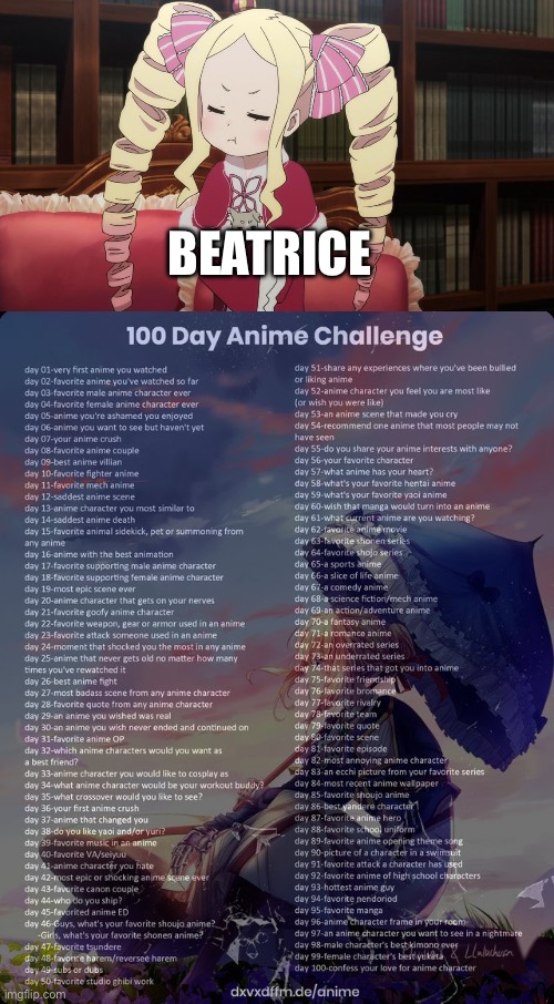 Day 47 | BEATRICE | image tagged in 100 day anime challenge | made w/ Imgflip meme maker