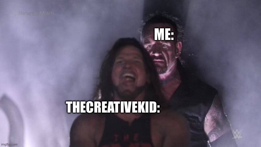 Enjoy the 48 comment ban, you filthy animal. | ME:; THECREATIVEKID: | image tagged in aj styles undertaker | made w/ Imgflip meme maker