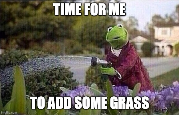 Kermit Watering Plants | TIME FOR ME TO ADD SOME GRASS | image tagged in kermit watering plants | made w/ Imgflip meme maker