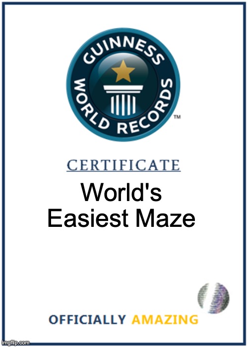 Blank World record certificate | World's Easiest Maze | image tagged in blank world record certificate | made w/ Imgflip meme maker
