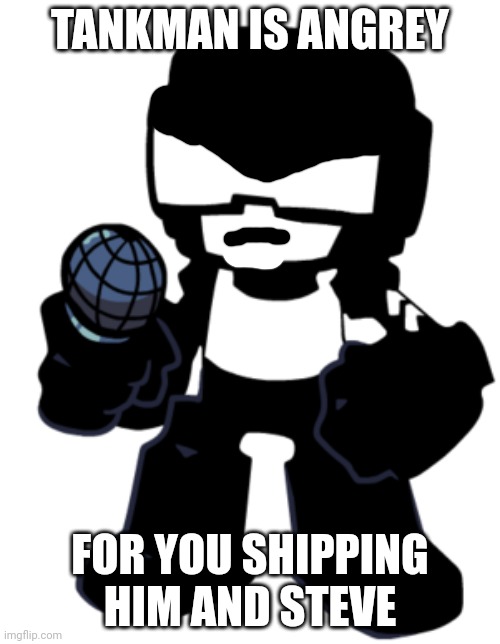 Theyre literally asexual | TANKMAN IS ANGREY; FOR YOU SHIPPING HIM AND STEVE | image tagged in tankman,angery | made w/ Imgflip meme maker