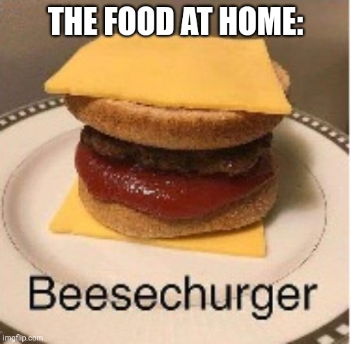 Beesechurger | THE FOOD AT HOME: | image tagged in beesechurger | made w/ Imgflip meme maker
