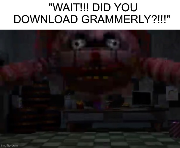 "WAIT!!! DID YOU DOWNLOAD GRAMMERLY?!!!" | image tagged in wait | made w/ Imgflip meme maker