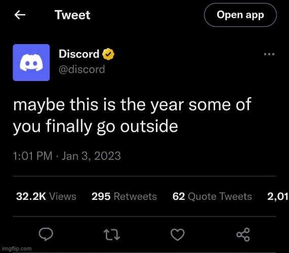 Discord outside | image tagged in discord outside | made w/ Imgflip meme maker