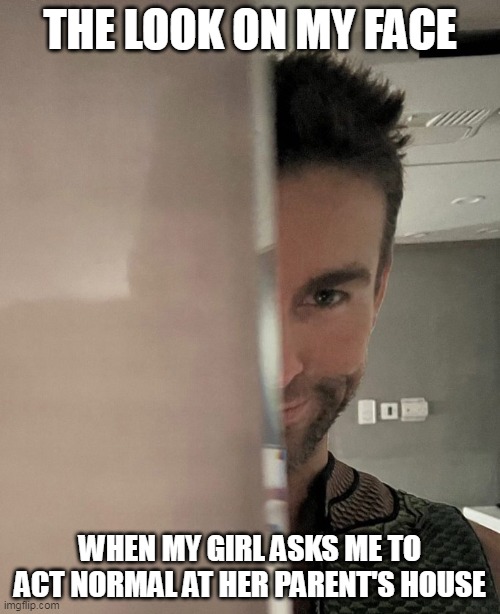 when my girl asks me to act normal at her parent's house | THE LOOK ON MY FACE; WHEN MY GIRL ASKS ME TO ACT NORMAL AT HER PARENT'S HOUSE | image tagged in crazy,funny,thedeep,chacecrawford,girlfriend,parents | made w/ Imgflip meme maker