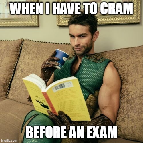 When I have to cram before an exam |  WHEN I HAVE TO CRAM; BEFORE AN EXAM | image tagged in studying,funny,exam,chace crawford,the deep,the boys | made w/ Imgflip meme maker