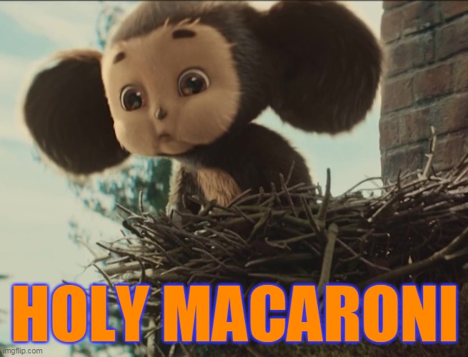 Cheburashka holy macaroni | HOLY MACARONI | image tagged in animal,cute,cgi,what the | made w/ Imgflip meme maker