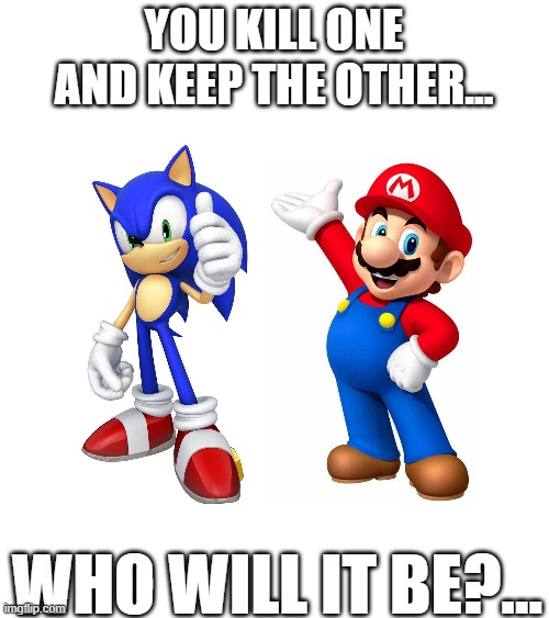Tell me in the comments | YOU KILL ONE AND KEEP THE OTHER... WHO WILL IT BE?... | image tagged in mario,sonic,choose wisely | made w/ Imgflip meme maker