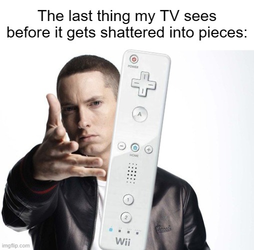 Some people call me the "Wii Bowling Champion" |  The last thing my TV sees before it gets shattered into pieces: | image tagged in memes,eminem throw,gaming | made w/ Imgflip meme maker