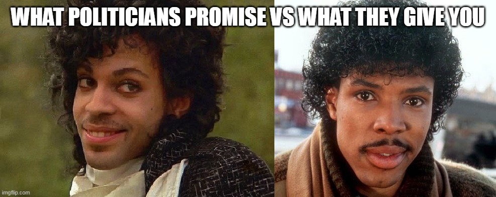 what politicians promise vs what they give you | WHAT POLITICIANS PROMISE VS WHAT THEY GIVE YOU | image tagged in wish order,funny,politics,prince,political meme,promises | made w/ Imgflip meme maker
