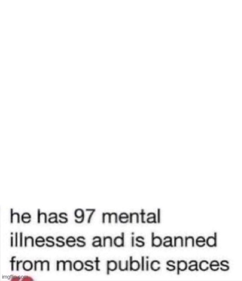 he has 97 mental illnesses | image tagged in he has 97 mental illnesses | made w/ Imgflip meme maker