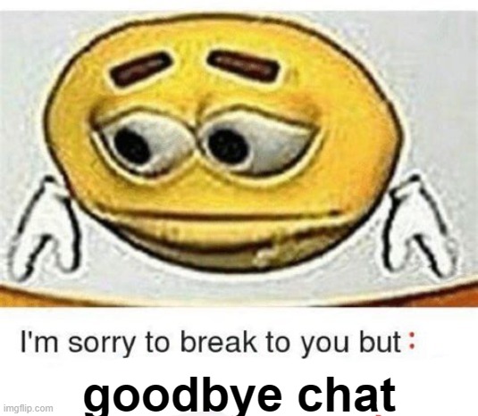 I'm sorry to break it to you but I can't spell | goodbye chat | image tagged in i'm sorry to break it to you but i can't spell | made w/ Imgflip meme maker