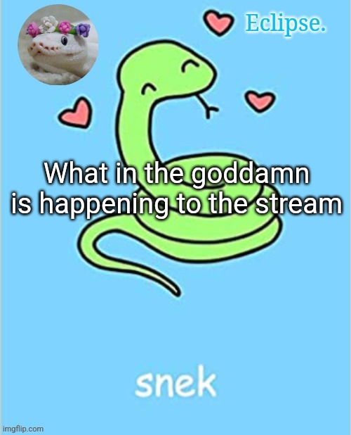 . | What in the goddamn is happening to the stream | image tagged in h | made w/ Imgflip meme maker