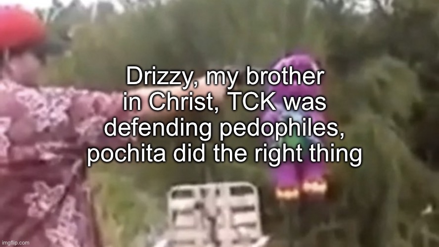 . | Drizzy, my brother in Christ, TCK was defending pedophiles, pochita did the right thing | image tagged in dead | made w/ Imgflip meme maker