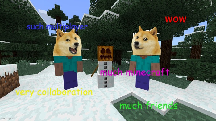 wow; such multiplayer; much minecraft; very collaboration; much friends | image tagged in doge,minecraft | made w/ Imgflip meme maker