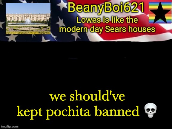 American beany | we should've kept pochita banned 💀 | image tagged in american beany | made w/ Imgflip meme maker