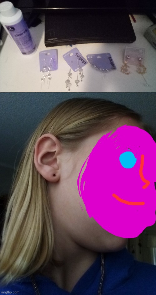Guess who got ear piercings today? (Also plez ignore my horribly covered face) | image tagged in ear,never gonna give you up,never gonna let you down,never gonna run around,and desert you | made w/ Imgflip meme maker
