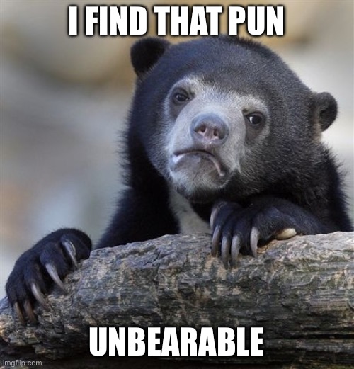 Confession Bear | I FIND THAT PUN; UNBEARABLE | image tagged in memes,confession bear | made w/ Imgflip meme maker