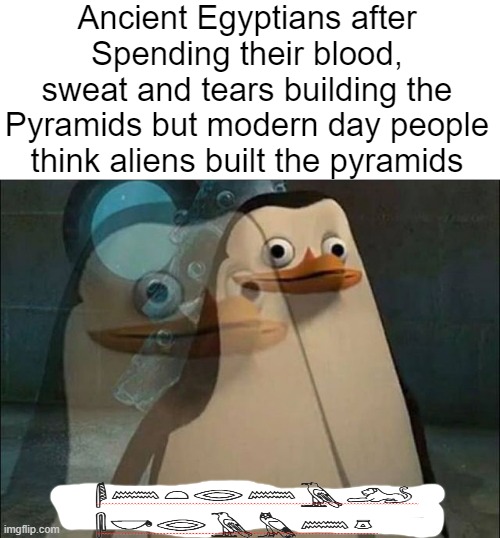 Translation of the Hieroglyphic is "Internal Screaming* | Ancient Egyptians after Spending their blood, sweat and tears building the Pyramids but modern day people think aliens built the pyramids | image tagged in pyramids,egypt,humans | made w/ Imgflip meme maker