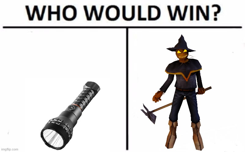 WHO WOULD WIN? (it displays the flashlight on the left side and zardy on the right side)