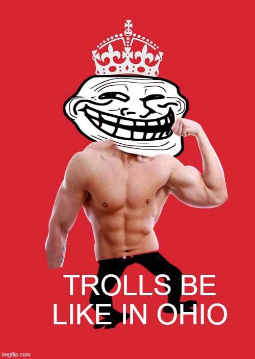 Keep Calm And Carry On Red Meme | TROLLS BE LIKE IN OHIO | image tagged in memes,keep calm and carry on red | made w/ Imgflip meme maker