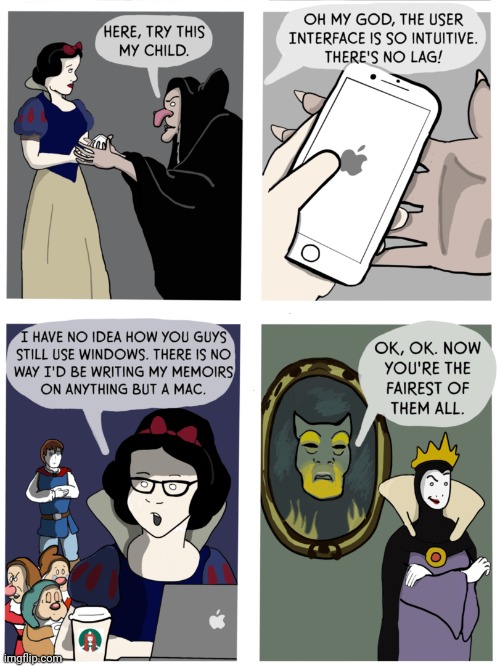 Thank goodness, it's not a poisoned apple. | image tagged in apple,snow white,computer,technology,comics,comics/cartoons | made w/ Imgflip meme maker
