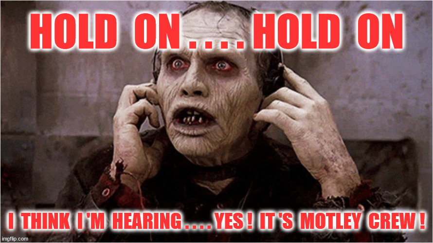 HOLD  ON . . . . HOLD  ON I  THINK  I 'M  HEARING . . . . YES !  IT 'S  MOTLEY  CREW ! | made w/ Imgflip meme maker