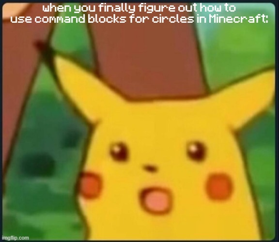wow | when you finally figure out how to use command blocks for circles in Minecraft: | image tagged in surprised pikachu | made w/ Imgflip meme maker