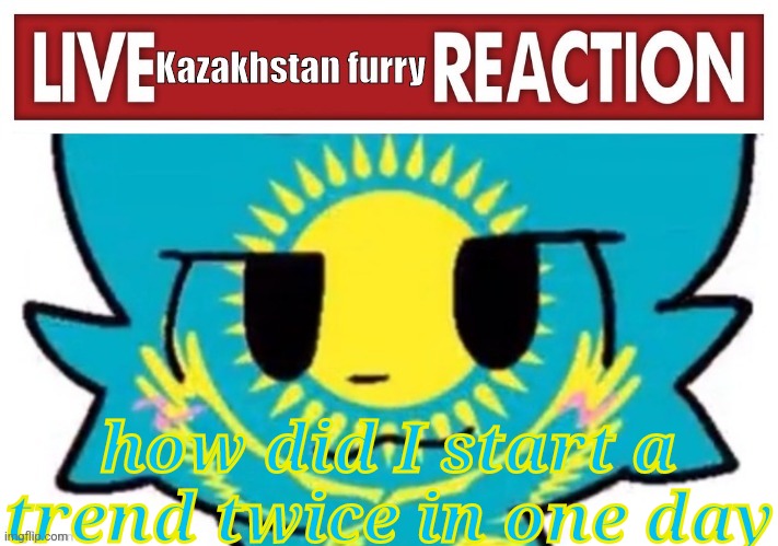 live kazakhstan furry reaction | how did I start a trend twice in one day | image tagged in live kazakhstan furry reaction | made w/ Imgflip meme maker