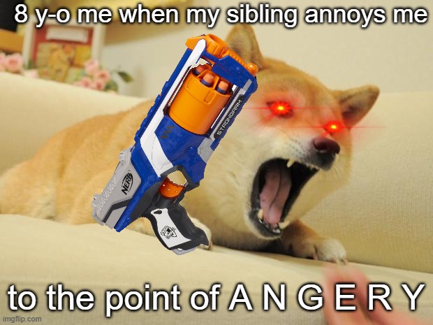 ANGRY DOGE | 8 y-o me when my sibling annoys me; to the point of A N G E R Y | image tagged in angry doge | made w/ Imgflip meme maker