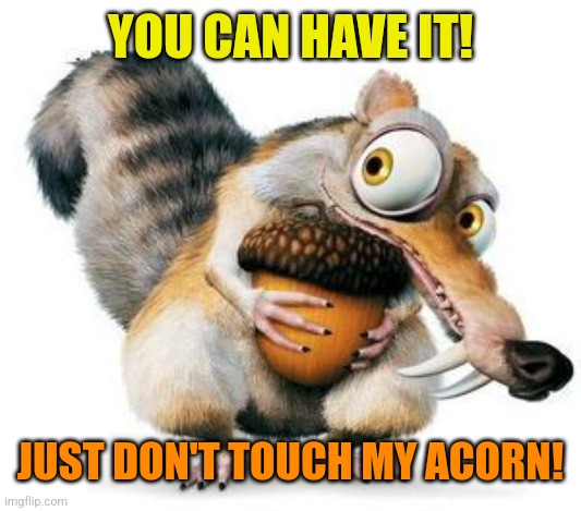 scrat weekend ice age | YOU CAN HAVE IT! JUST DON'T TOUCH MY ACORN! | image tagged in scrat weekend ice age | made w/ Imgflip meme maker