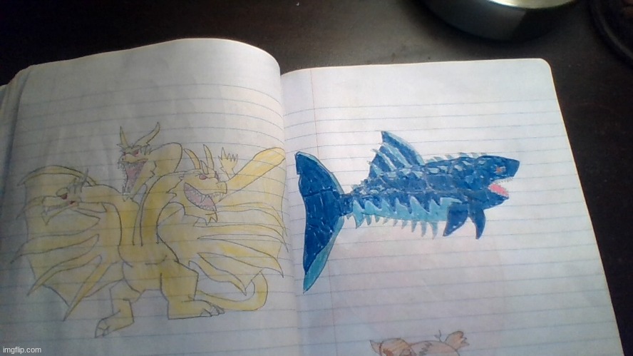 Random Drawing | image tagged in drawing,megalodoon,king ghidorah | made w/ Imgflip meme maker