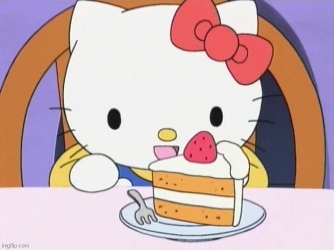 Hello Kitty Eating Cake | image tagged in hello kitty eating cake | made w/ Imgflip meme maker