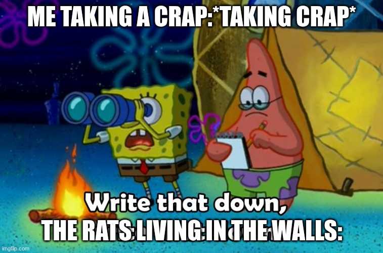 write that down | ME TAKING A CRAP:*TAKING CRAP*; THE RATS LIVING IN THE WALLS: | image tagged in write that down | made w/ Imgflip meme maker