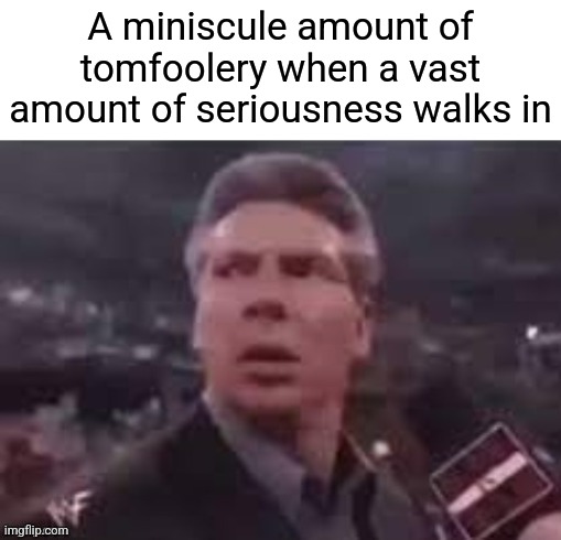 Funny title | A miniscule amount of tomfoolery when a vast amount of seriousness walks in | image tagged in x when x walks in,memes,funny | made w/ Imgflip meme maker