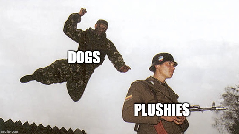 Soldier jump spetznaz | DOGS PLUSHIES | image tagged in soldier jump spetznaz | made w/ Imgflip meme maker