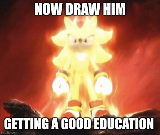 Super Shadow | NOW DRAW HIM GETTING A GOOD EDUCATION | image tagged in super shadow | made w/ Imgflip meme maker