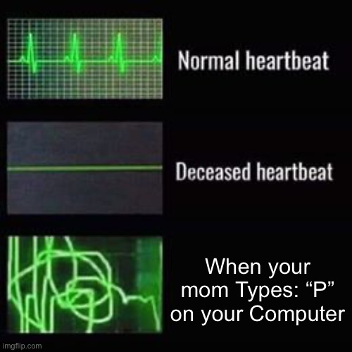 OH NOOOO | When your mom Types: “P” on your Computer | image tagged in heartbeat rate,memes,moms,relatable memes,funny,mom | made w/ Imgflip meme maker